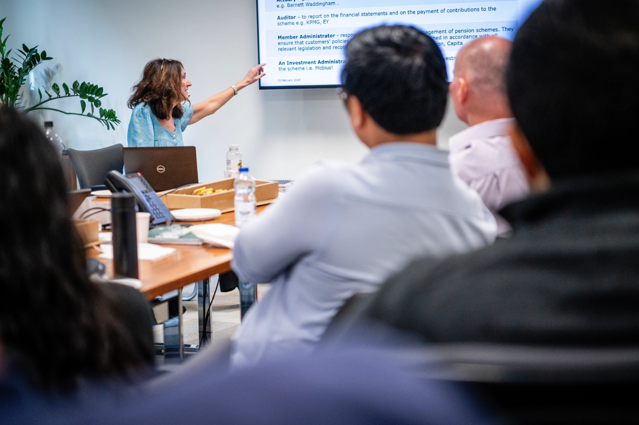 Laura Catterick making a key point in presentation to Mobius team | Mobius